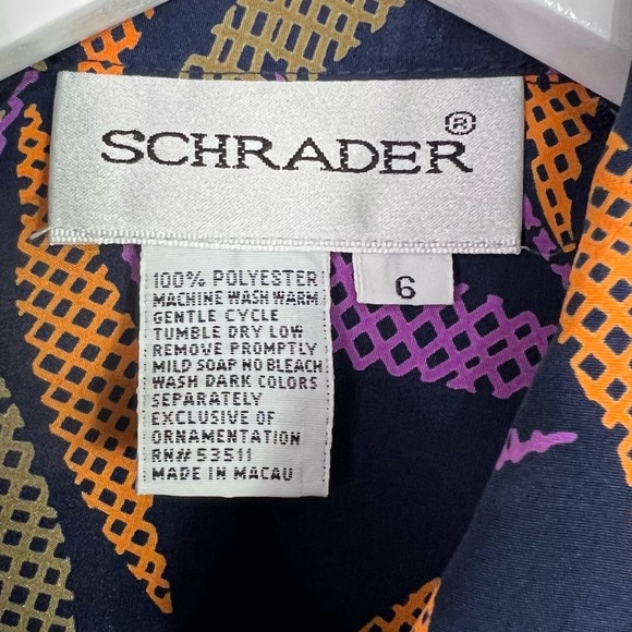 SCHRADER Vintage Purple Leaf Print Button Front Top Size 6 - Picture 4 of 10
